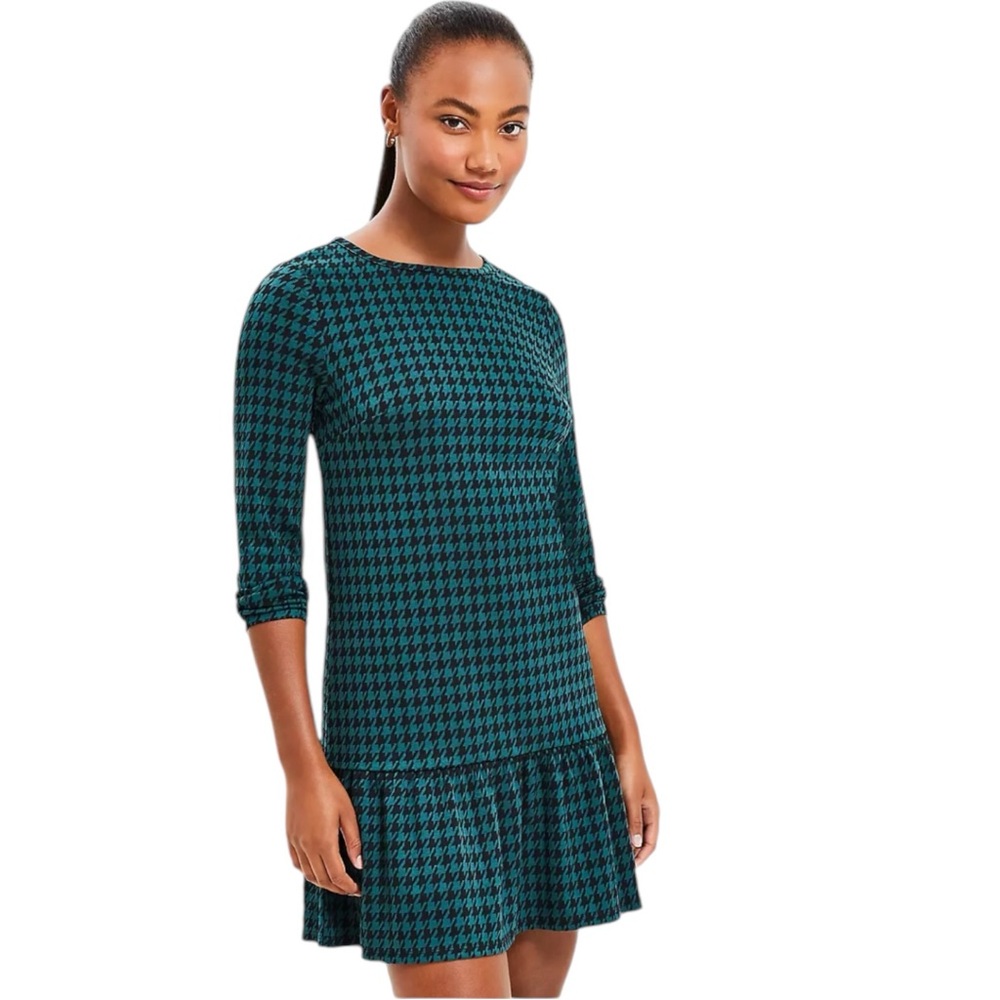 Loft Houndstooth Flounce Swing Dress